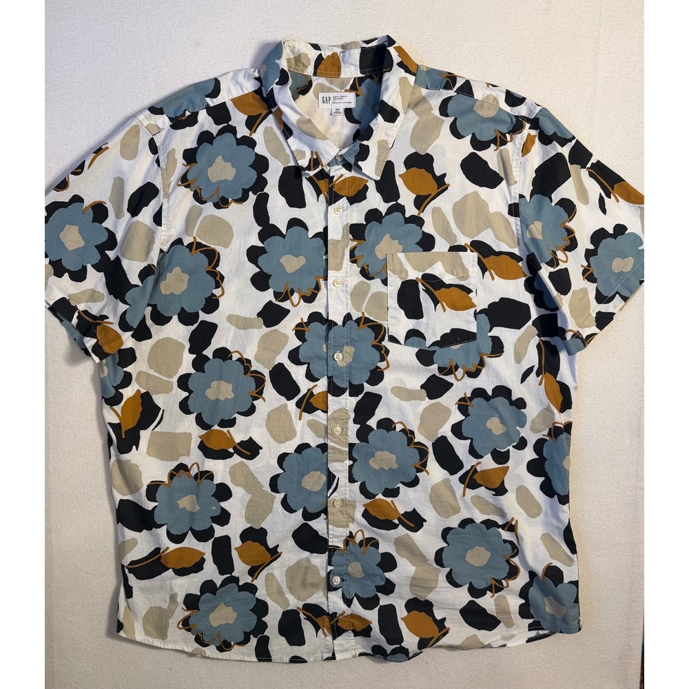 Gap Mens XXL Slim Fit Stretch Soft Poplin Floral Short Sleeve Button Down Shirt